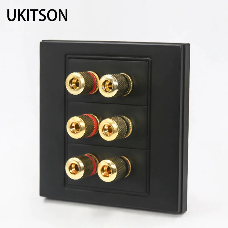 AV 6 Binding Post Surround Home Theater Speaker Wall Faceplate-Black Ukitson