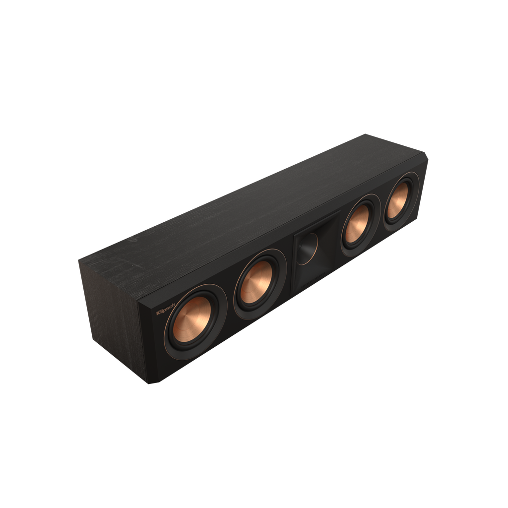 Klipsch RP-404C II, Center Channel Speaker Ebony, A new, larger 90° x 90° silicone composite hybrid Tractrix® horn provides incredibly efficient transfer of high-frequency waves into the listening area to create a crisper, clearer sound