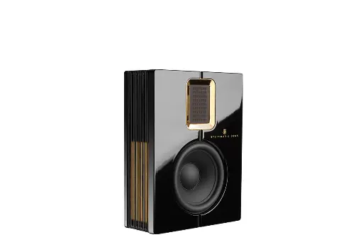 Steinway Lyngdorf Model S-15 Custom RAL / Gold Ring, relegates bass duties to boundary woofers, it reproduces only high and midrange frequencies