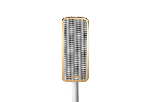 Steinway Lyngdorf Marine Speaker, High gloss white with high gloss gold trim,  brings the acclaimed Steinway & Sons sound performance to luxury outdoor applications, such as yachts, patios, and pool areas